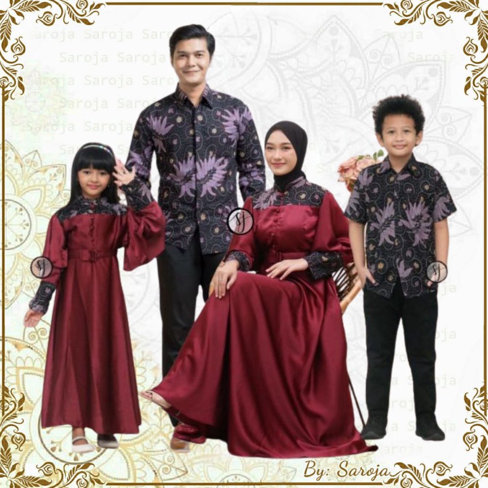 ART U73L Couple Keluarga Family Set Gamis Maxmara Prili Ungu  Gamis Wanita Maxmara  Couple Pesta Ter