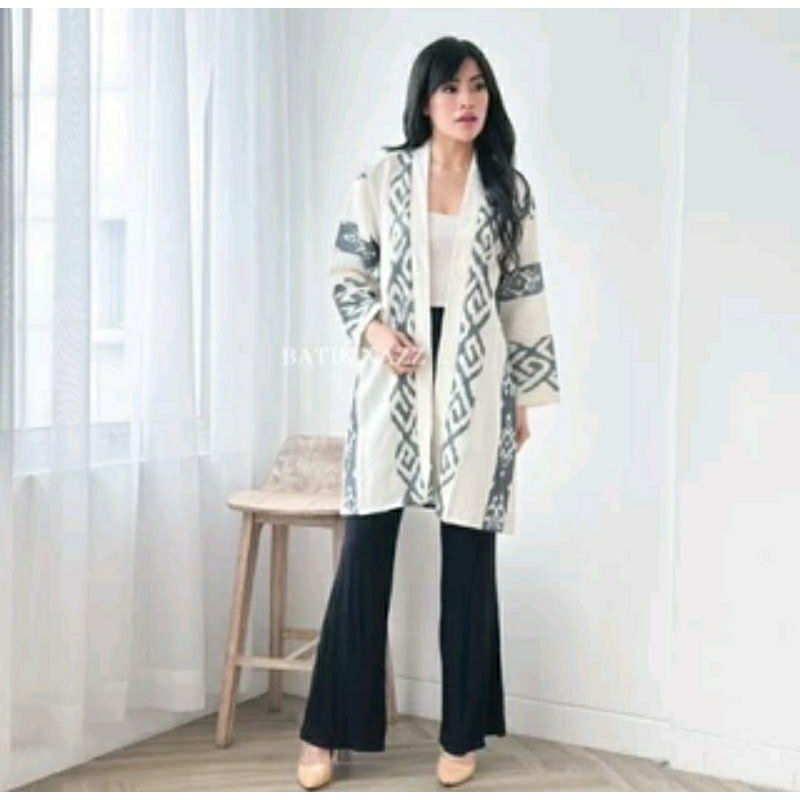 PALING MURAH LONG CARDIGAN WANITA WARNA PUTIH TULANG TENUN PARUKI