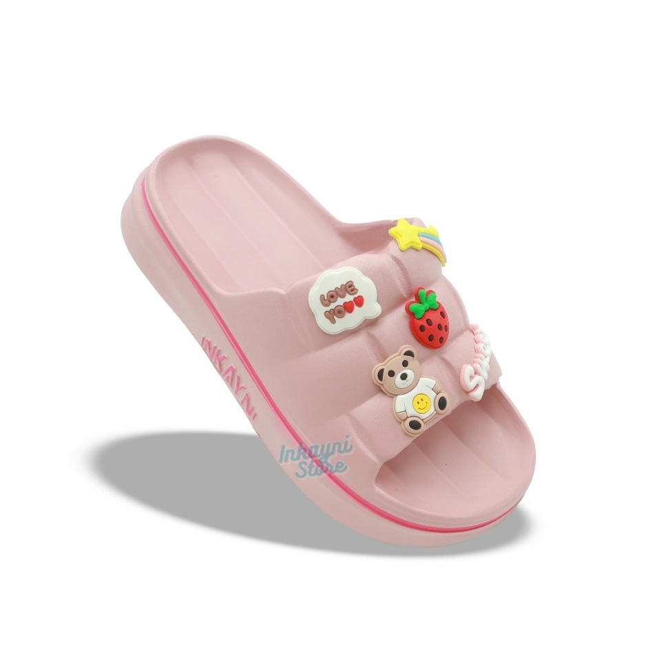 Langsung Beliii Inkayni Sendal Selop Anak Perempuan Size 335 Anti Slip Motif Sweet Cream YK36