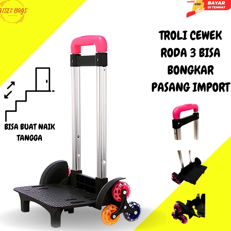 Terbagus Trolley roda 3 anak cewek penambahan Tas Troli anak sekolah Trolly roda untuk naik tangga s