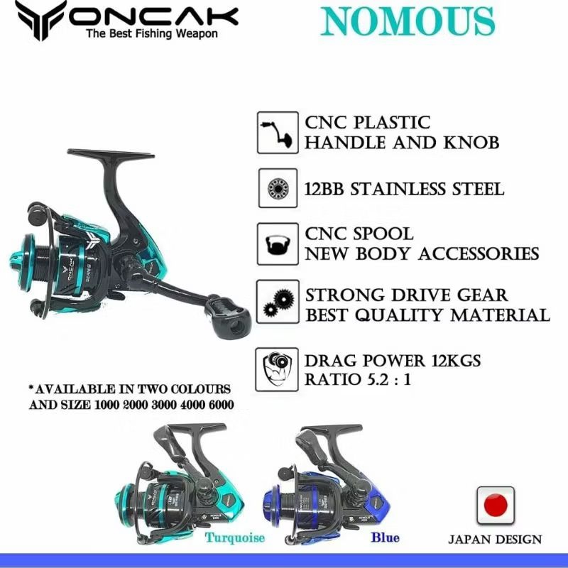 Reel pancing oncak nomous 12 ball bearing max drag 15kg