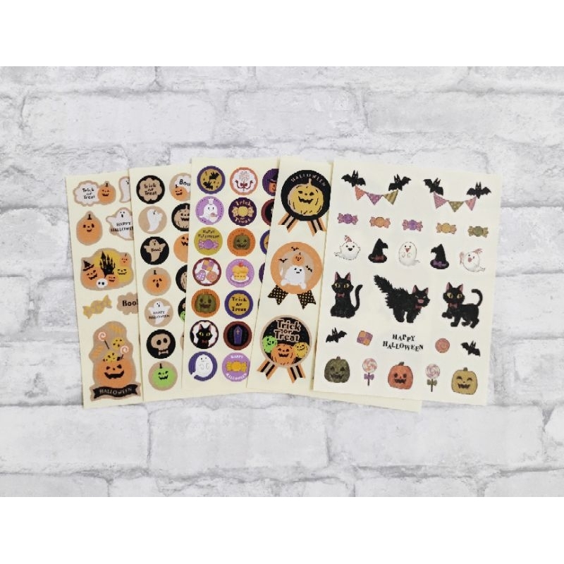 

Set Masking Die Cut Stiker Label halloween Pumpkin Ghost Bat Black Cat Japan