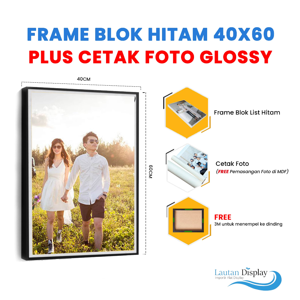 Cetak Foto Besar + Bingkai Cuci Poto Pigura Photo Wall Frame Blok Figura Nikahan Newborn Pre Wedding