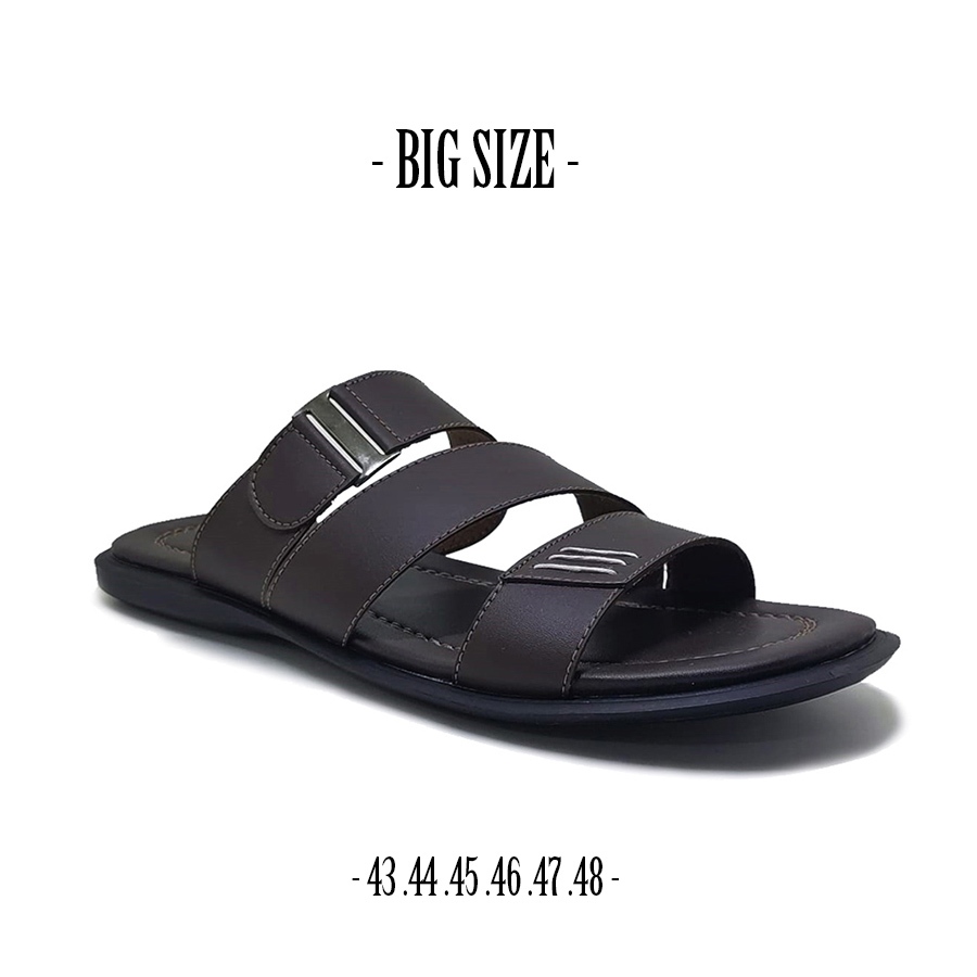 Sandal Flat Selop Kulit Asli Premium Sandal Pria Dewasa Ukuran Jumbo 44-45-46-47-48 AJG 09 Brown