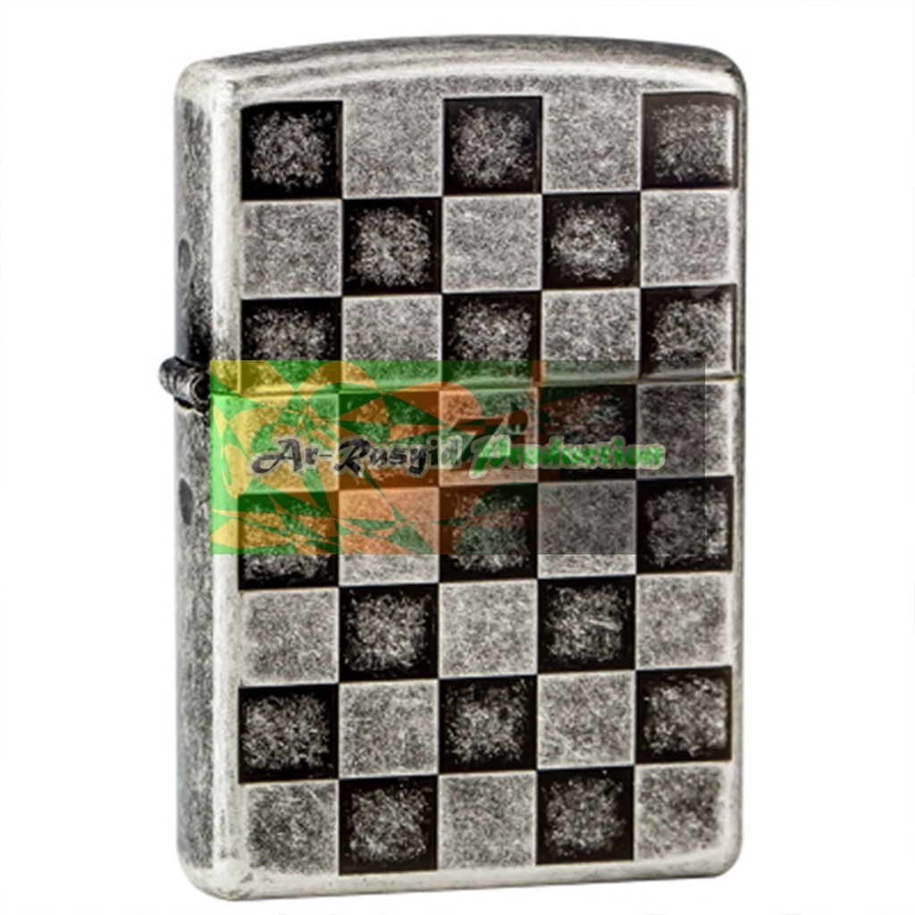 Korek Api Roda Zippo Silver Motif Square Grid Model Papan Catur 3845-67 Terbaru