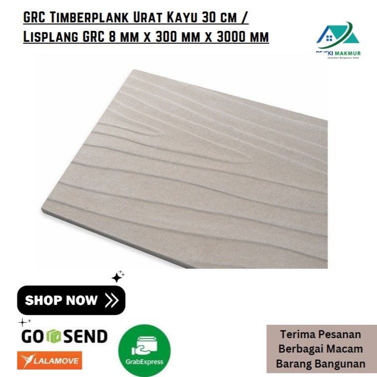 GRC Timberplank Urat Kayu 30 cm / Lisplang GRC 8 mm x 300 mm x 3000 mm