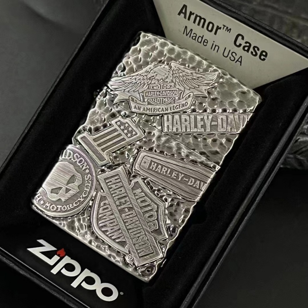 Korek Api Zippo Brass Armor Silver Motif Harley Davidson Terlaris