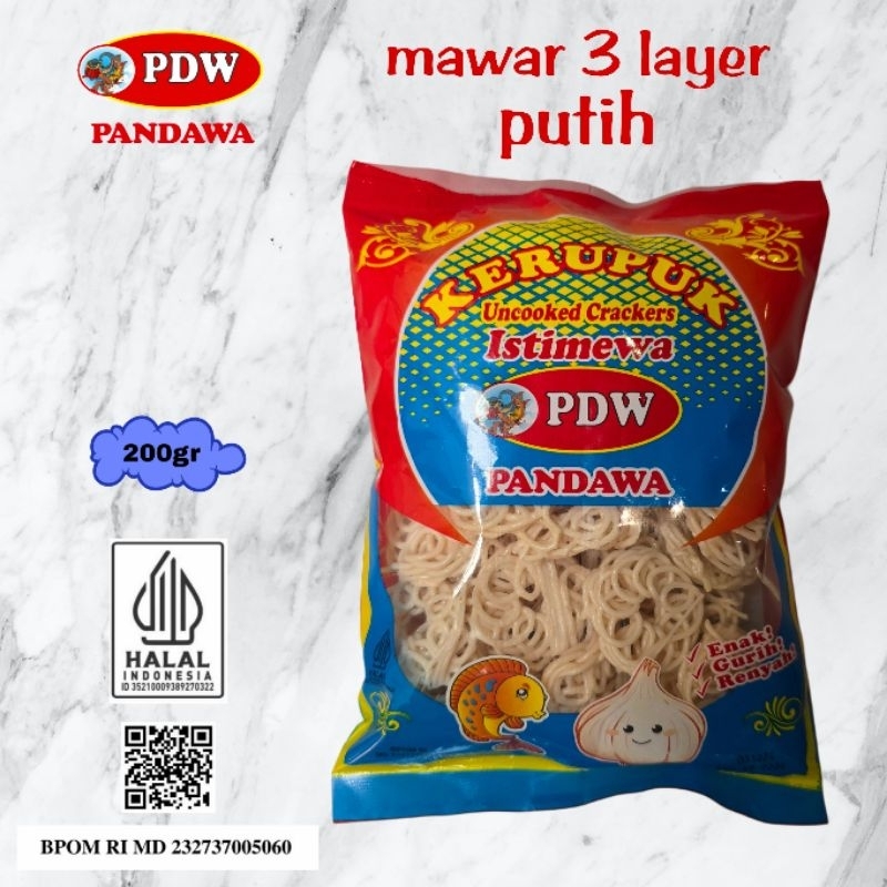 

Kerupuk Pandawa / Krupuk Mawar 3 Layer Putih / 200gr