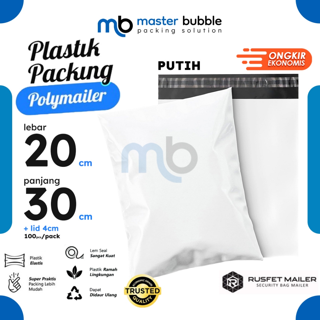 

Polymailer Amplop Putih 20cm X 30cm Polos Solid Color Plastik Packing Online shop Harga Per-Pack
