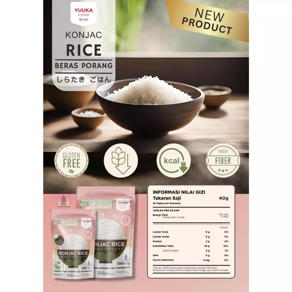 

Yuuka Food Beras Konjac/ Rendah Kalori/ Rendah Gula/ Tahan Lapar 500gr