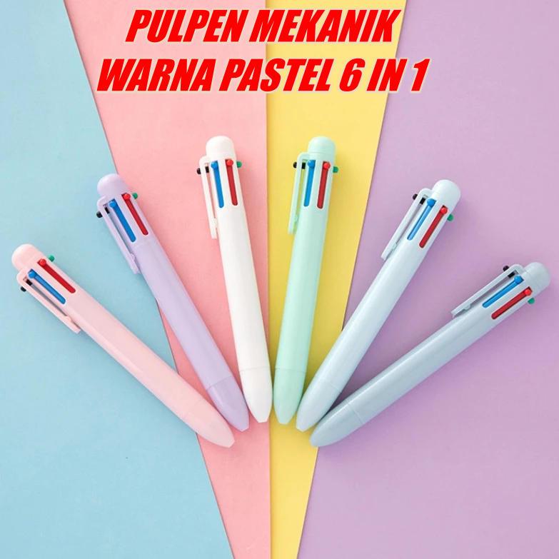 

(AV) Pulpen Mekanik Warna Pastel 6 in 1 / Pulpen Sekolah Multicolor / Pulpen Warna Warni