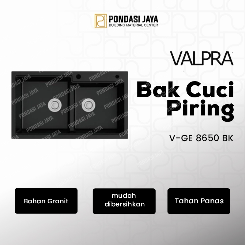 Valpra Kitchen Sink 2 Lubang Wastafel Cuci Piring Bak Cuci Piring Granit V GE 8650 Black