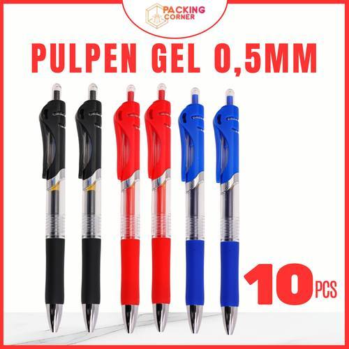 

10PCS Pulpen Gel Cetek 0.5mm Hitam Merah Biru Bolpoint Pen Tinta Click Bolpen Klik Bukan Joyko 10 Pcs