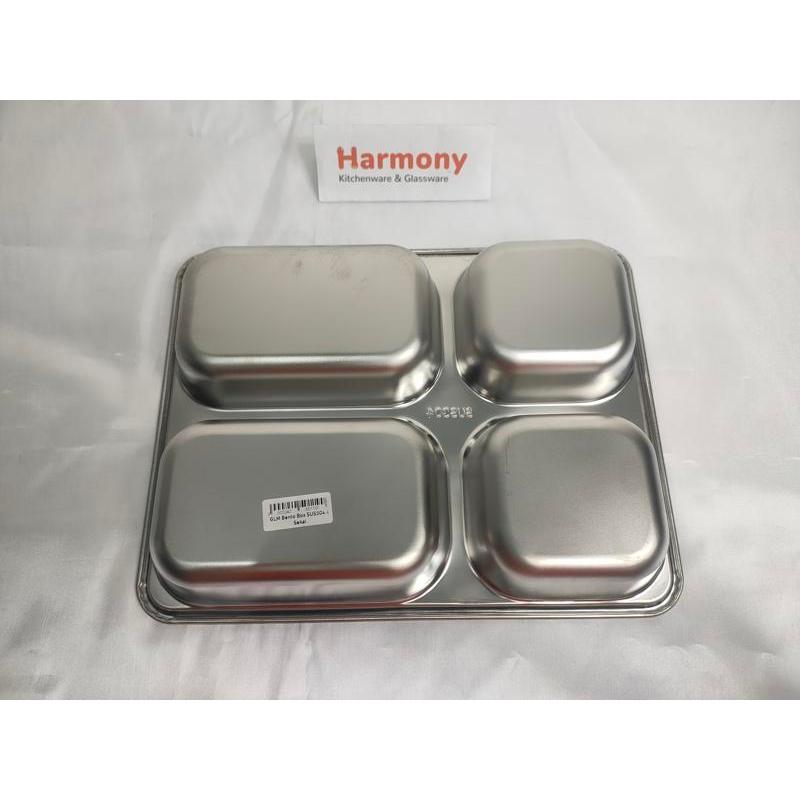 Bento Box SUS304 4 Sekat 5 Sekat Tutup Plastik Stainless Food Tray Tempat Bekal Makan Stainless Teba