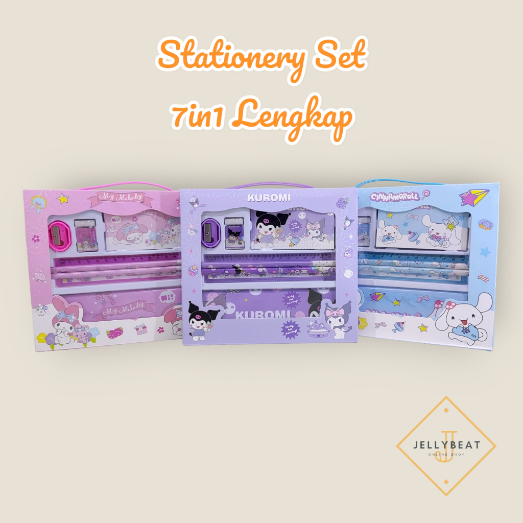 

Stationery Set / Paket Alat Tulis Karakter 7 in 1 - KUROMI MELODY CINNAMOROLL SPIDERMAN UNICORN LITTLE PONY FROZEN