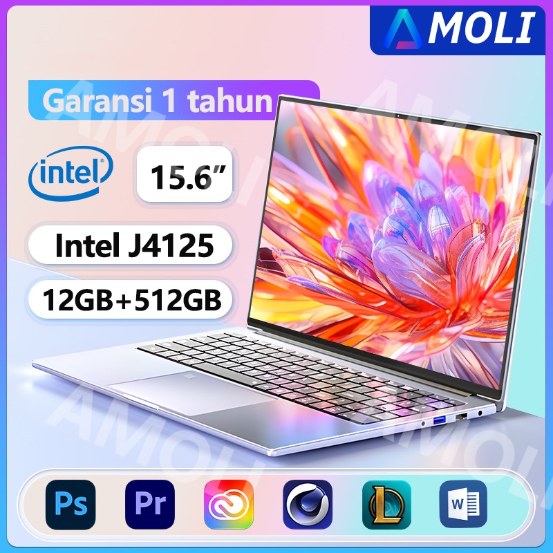 AMOLI 2024 Baru Laptop Intel J4125 laptop 15.6 inch laptop 16GB+512GB 180° SSD 4K HD Windows 10/11 a