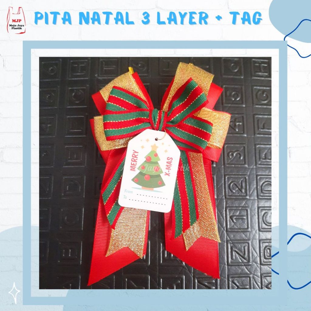 

Pita Natal + tag Hiasan 10x13 Hampers Natal Pita satin Kado Natal Pita Parcel Christmas Ribbon