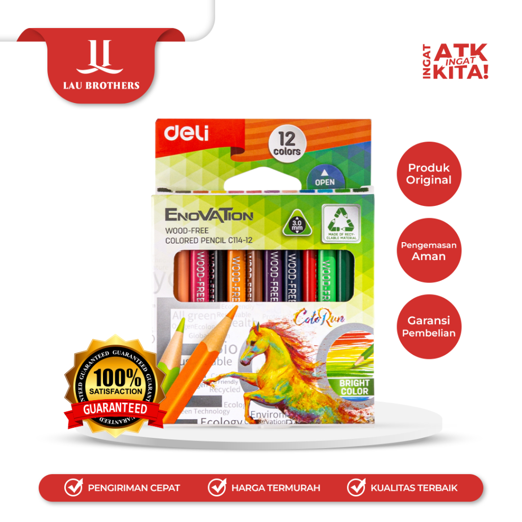 

DELI PENSIL WARNA/ HALF COLORED PENCIL 12 (ASSORTED COLOR) EC114-12 (1SET)