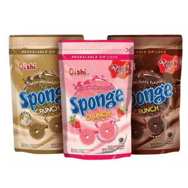 

Oishi Sponge Crunch Rasa Coklat, Strawberry dan mochaccino 100 gram