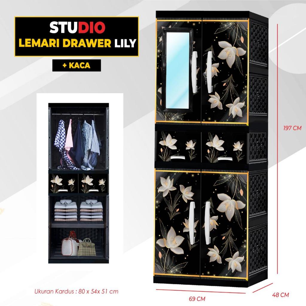 AKAKO - LEMARI PAKAIAN LEMARI PLASTIK 2 PINTU LEMARI JUMBO GANTUNG + RAK AKAKO UNIQUE VIP MOTIF PRIN
