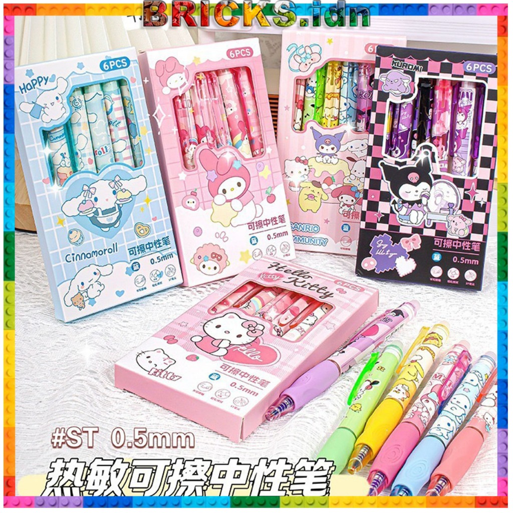 

6 Pcs Pulpen Lucu Aesthetic Pena Bisa Di Hapus Pen Erasable Kartun Gel Pena Sanrio Pena 1 Set 6 Pcs