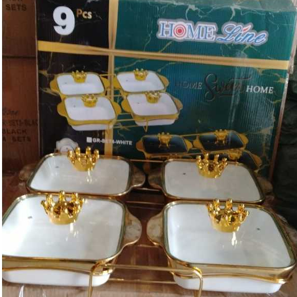 Prasmanan Mangkok Saji Segi Set 4 Tutup Kaca Rak Basi Segi Set 4 Pcs Keramik Porselen Home Line