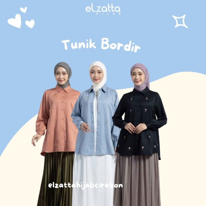 BAJU ATASAN WANITA TUNIK POLOS WANITA  TUNIK CASUAL TUNIK BORDER TERBARU ELZATTA