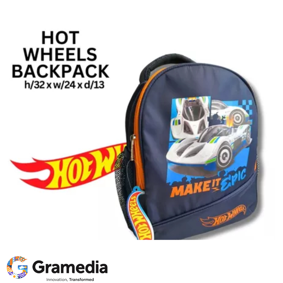 Gramedia Dumai_Hot Wheels Graphic Blue Medium Backpack - Tas Ransel Anak/Tas Ransel Laki-Laki