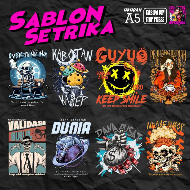 

STIKER DTF SABLON SETRIKA TEMA PLESETAN KATA KATA LUCU CHIBI PRINTING, SABLON PRINTING