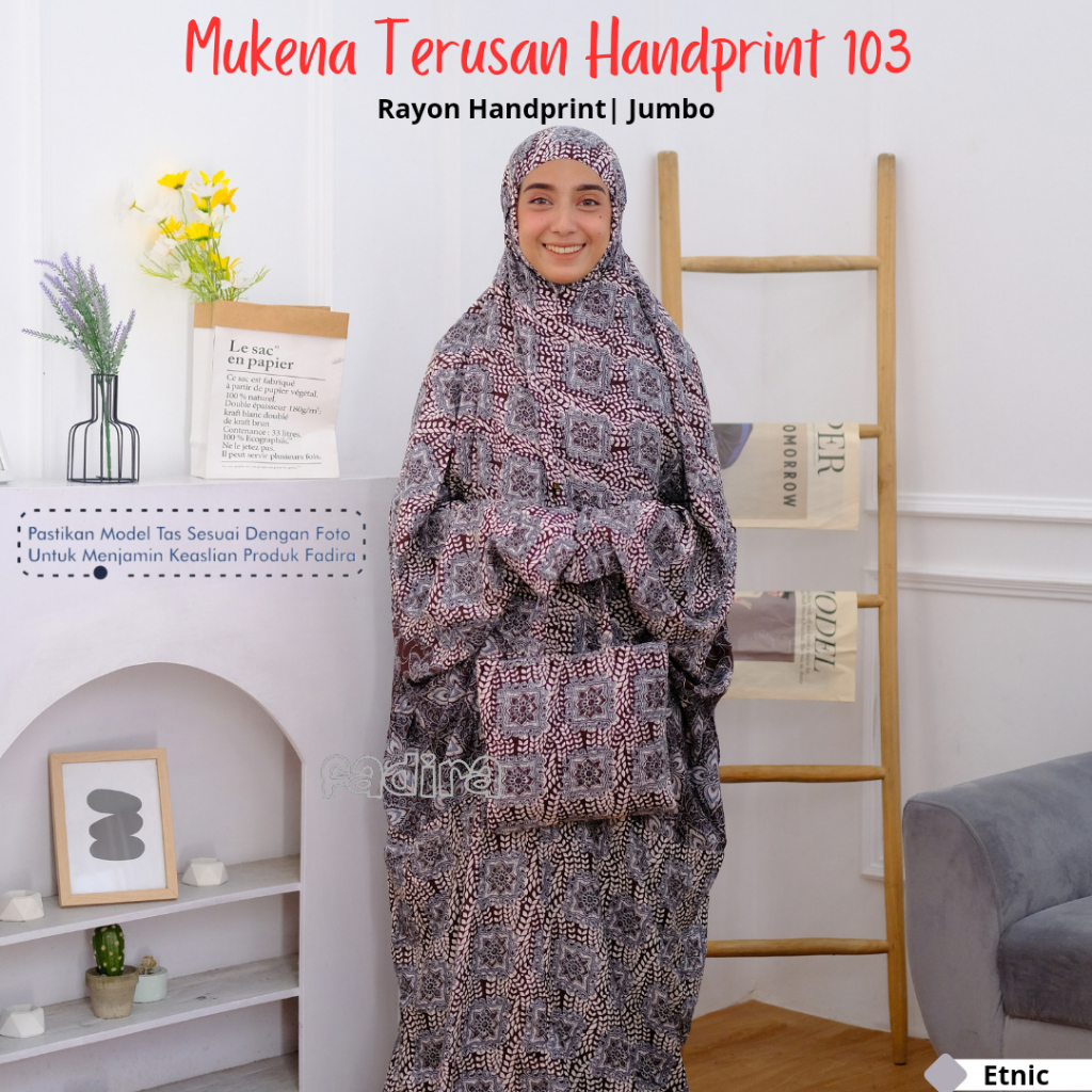 Mukena terusan Handprint 103 / Mukena Terusan Batik / Mukena Batik / Mukena Rayon Jumbo / Mukena by 