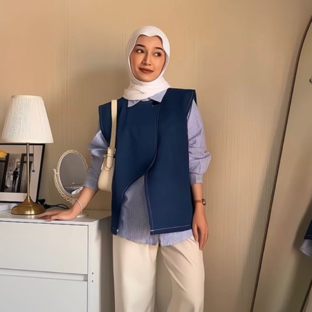 ZORA VEST / Vest outer Rompi Wanita/ Vest Denim wanita / Rompi Kancing samping Wanita