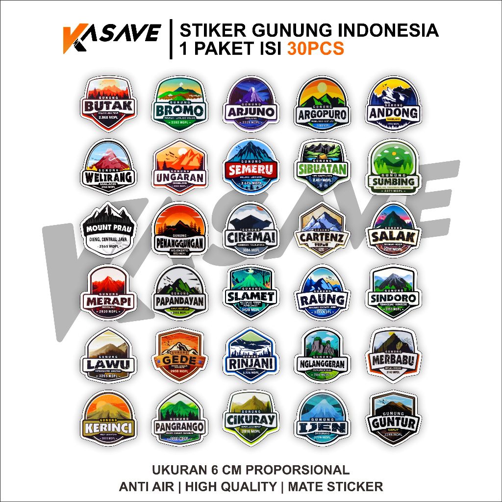 

STIKER GUNUNG INDONESIA 1 PAKET ISI 30PCS / STIKER OUTDOOR / STIKER GUNUNG / STIKER INDONESIA