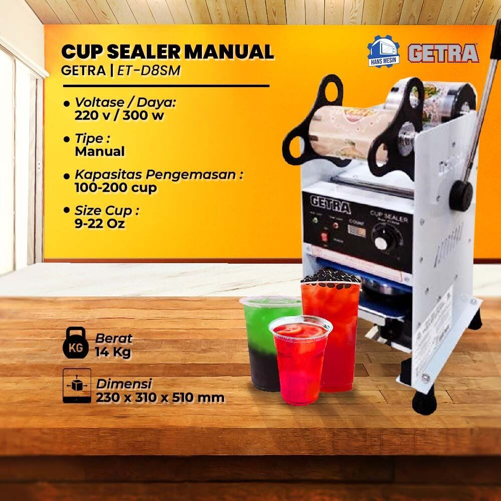 Getra Cup Sealer ETD8SM Mesin Penyegel Gelas Plastik Manual Pres Gelas ET D8SM ET-D8SM