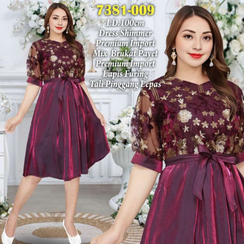 DRESS JUMBO XL XXL LENGAN 3/4 BAHAN TULE GLITTER PAYET MEWAH MIX KAIN SHIMMER HALUS MENGKILAP WARNA 