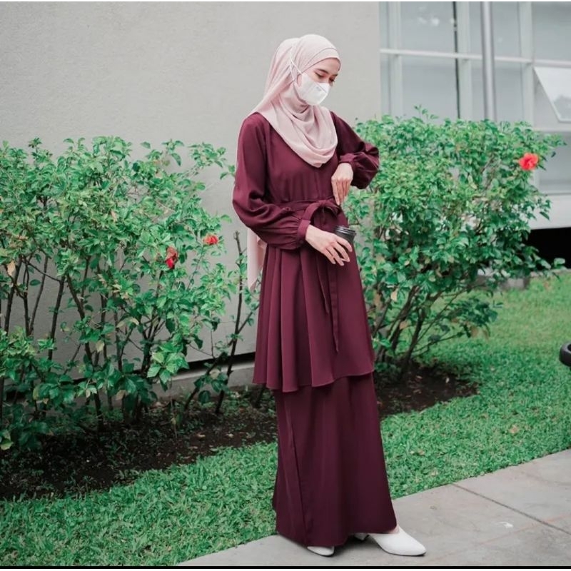 New Malaya Dress by Azmiza Dark Wine M