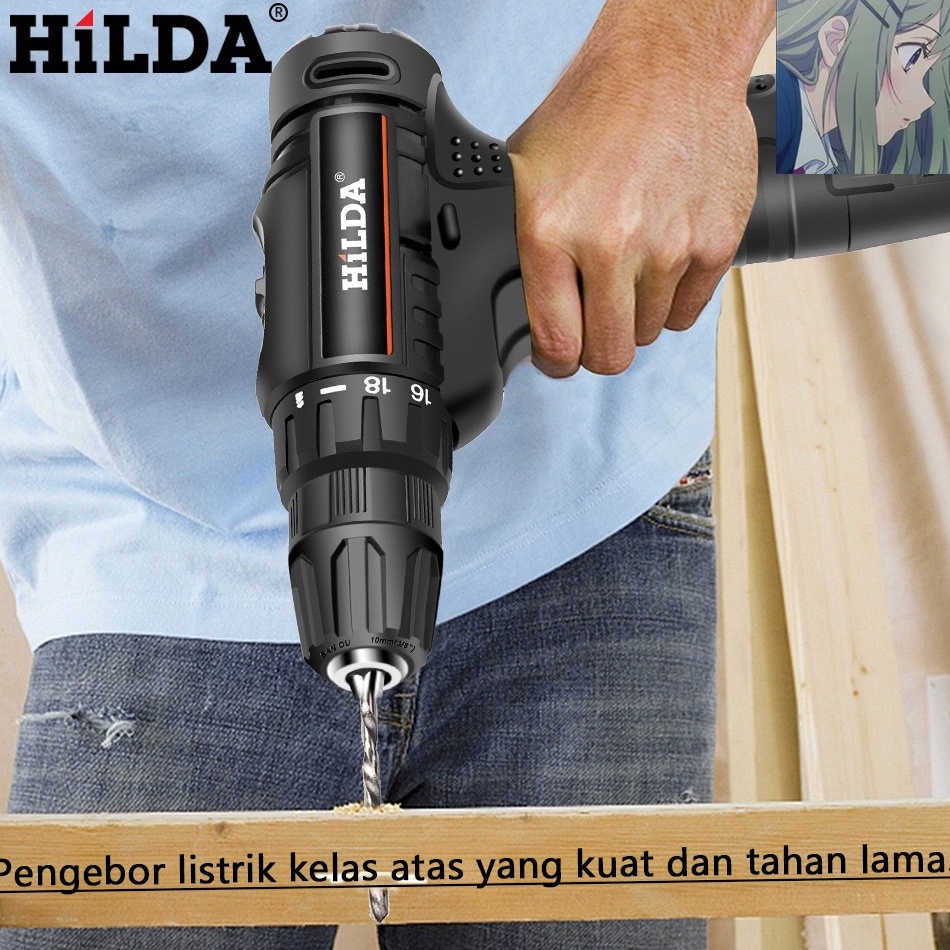 Baru Aman HILDA Mesin Bor Baterai Tangan Cordless12V Bor Baterai Bor dampak Mesin Bor Cordless Bor L