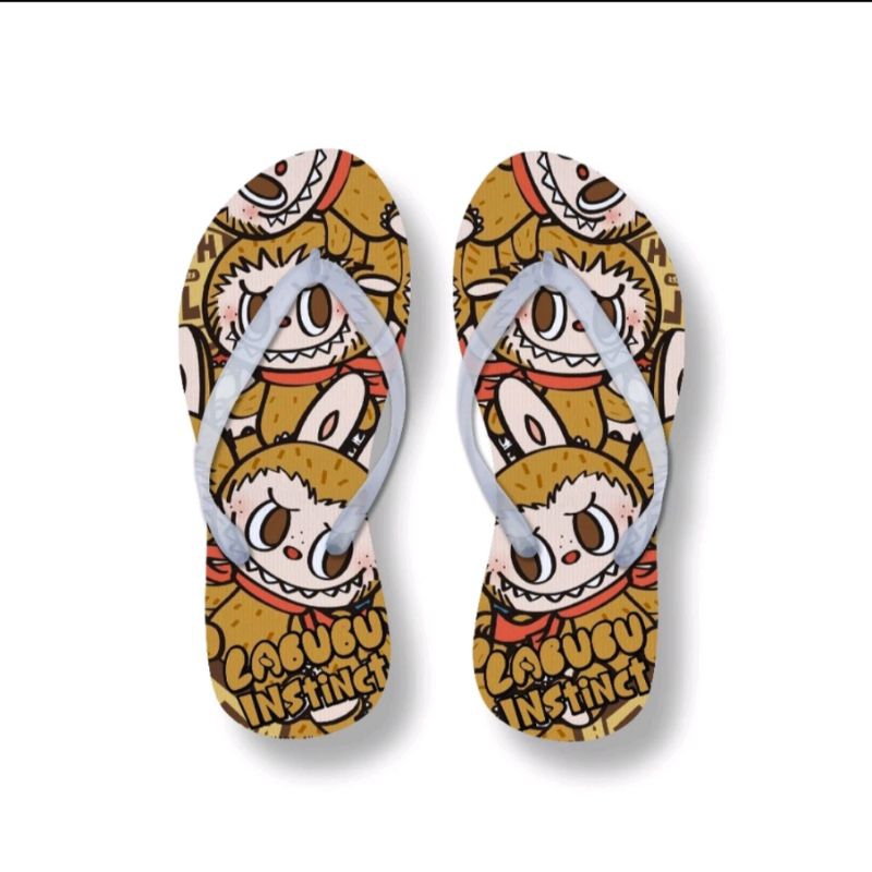 Sandal Jepit Wanita Labubu Cute Viral Tali jelly Bening