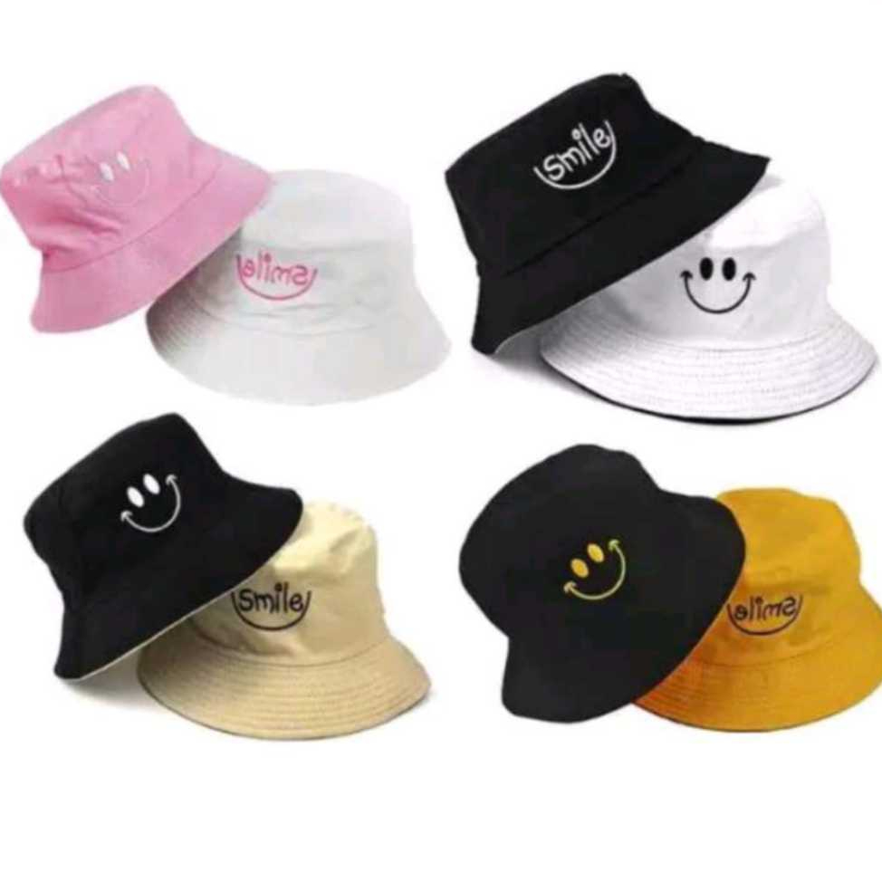 COD Topi Bucket Pria & Wanita  distro original keren/bucket hat Smile / Topi Bucket Murah Topi Bucke