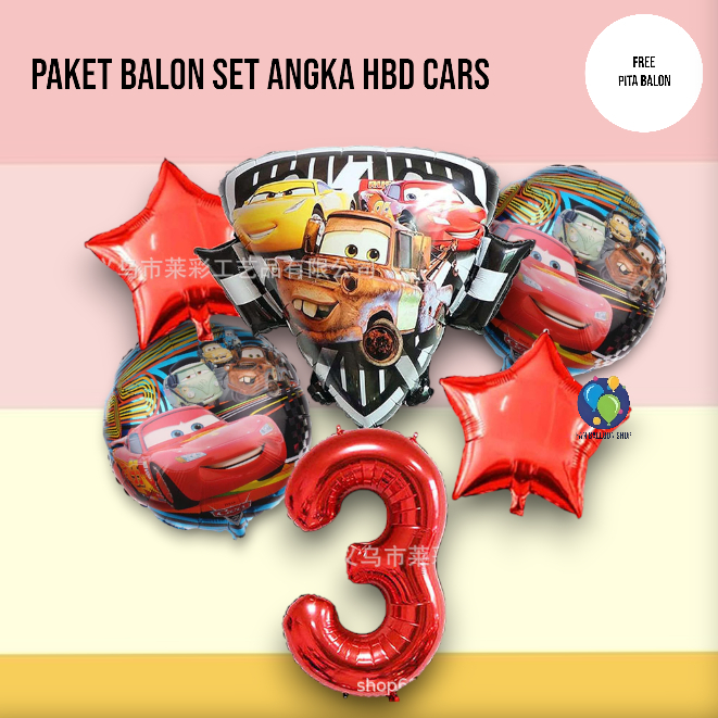 Paket Ulang Tahun Balon Cars Mcqueen B / Balon Set Angka Balon Cars Ulang Tahun