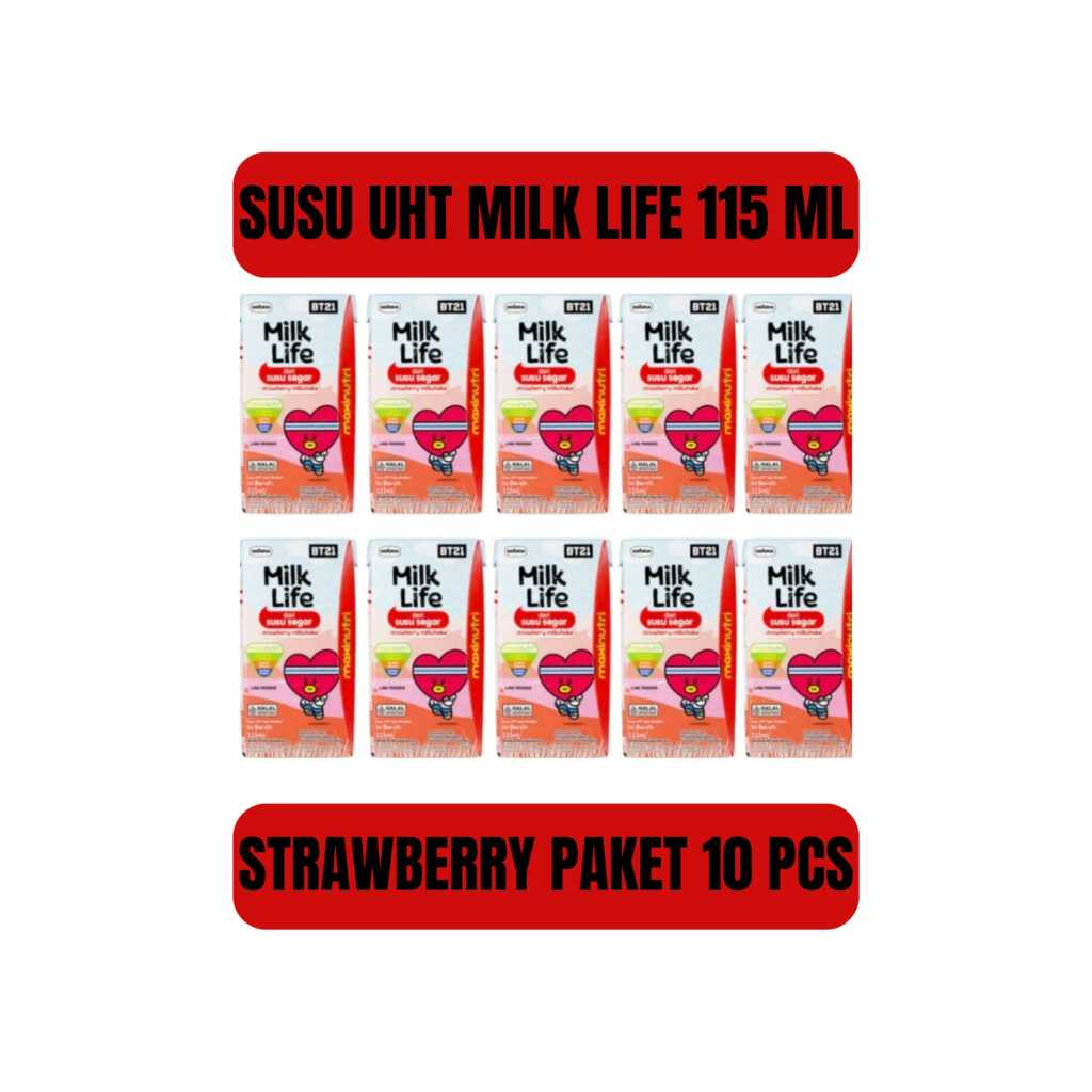 

susu UHT strawberry milk life kids 115 ml bt21 (paket 10 pcs) / susu UHT stroberi