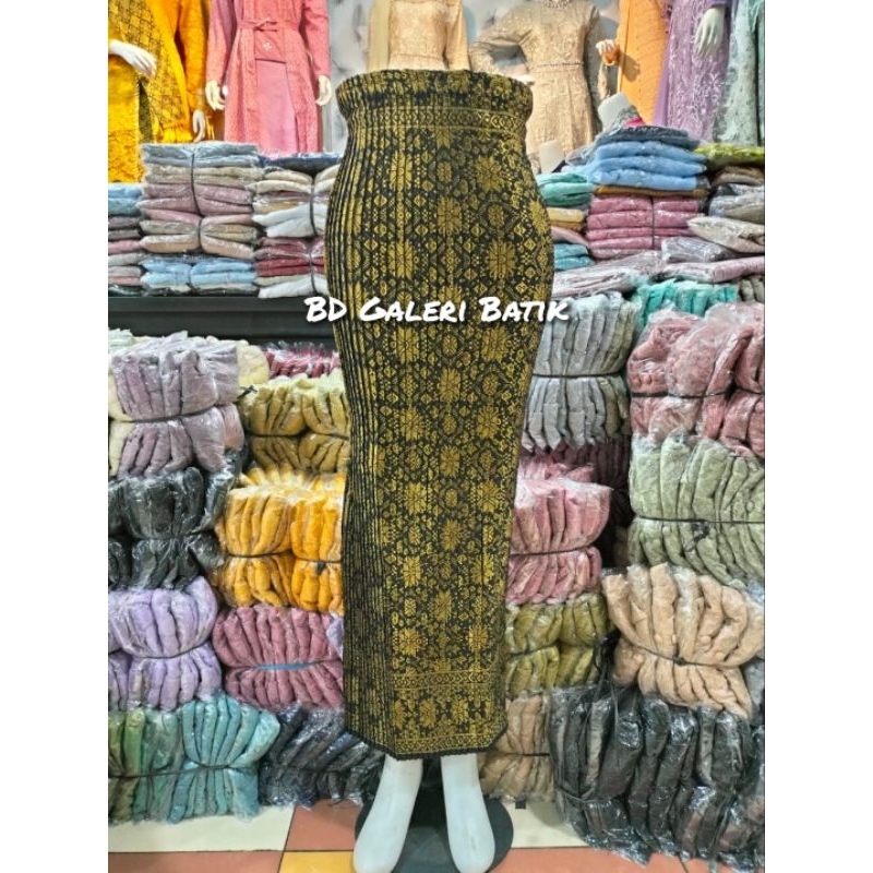 Rok Plisket Songket Palembang / Rok Span Plisket Songket Hitam Gold / Rok Songket Palembang