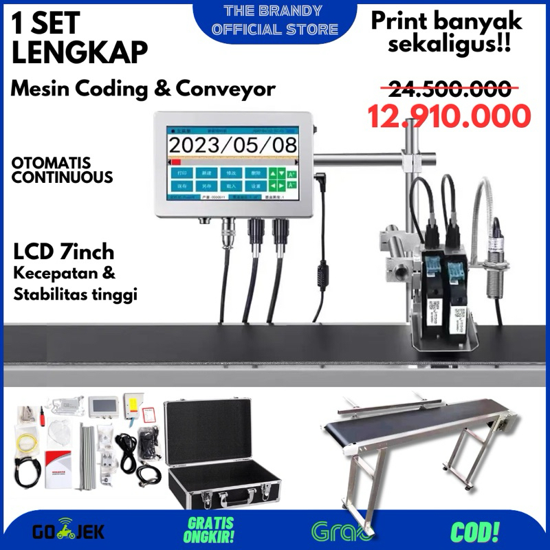 Mesin Coding Expired Date Otomatis Mesin Cetak Label Barcode QR Inkjet Printer Otomatis+Conveyor