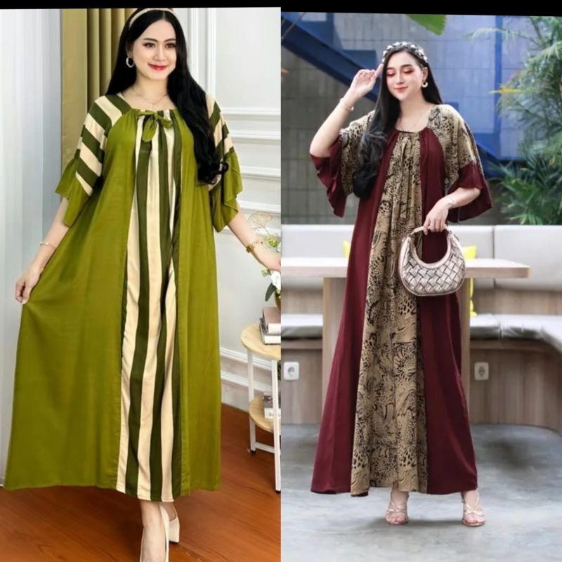 HANNA DRESS JUMBO LD 120 PB 125 KAIN RAYON KOMBINASI CRINGKEL MUAT BB 40-90KG
