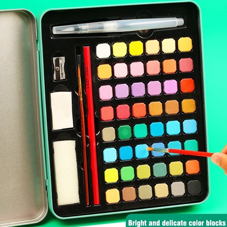 

ART O1Y2 Ready3648 warna Solid Watercolor Paint Set Cat Air Padat Warna Terang Dengan Kuas Air Otomatis