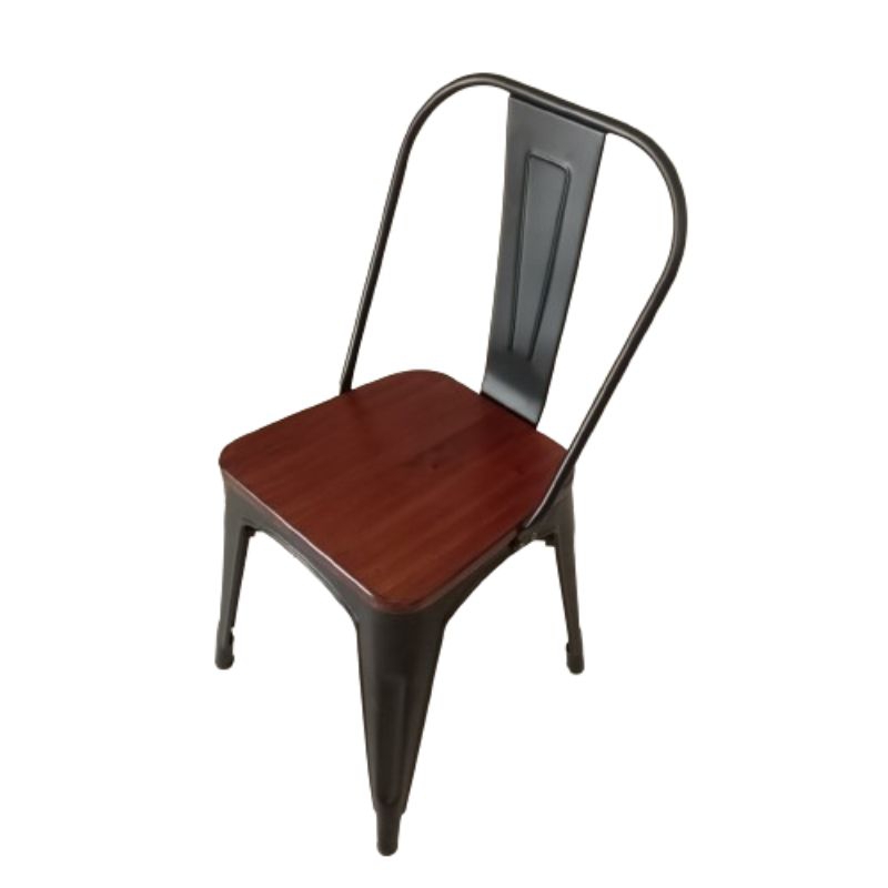 Kursi cafe besi sandar alas kayu