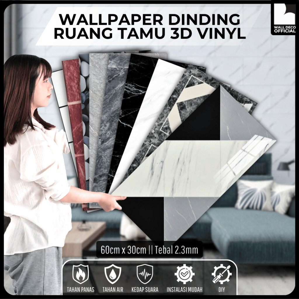 Wallpaper VINYL Marble / Lantai Vinyl Keramik Marbel Granit / Stiker Wallpaper Dinding 60x30 cm WD1