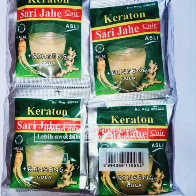 

SARI JAHE KERATON GINSENG + GULA (1 PAK isi 12 pcs) 12x30ml SARI JAHE SG