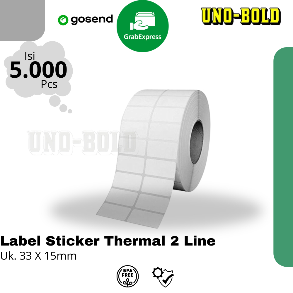 

LABEL STICKER THERMAL ROLL 2 LINE 33X15 5000PCS, LABEL STICKER, THERMAL STICKER