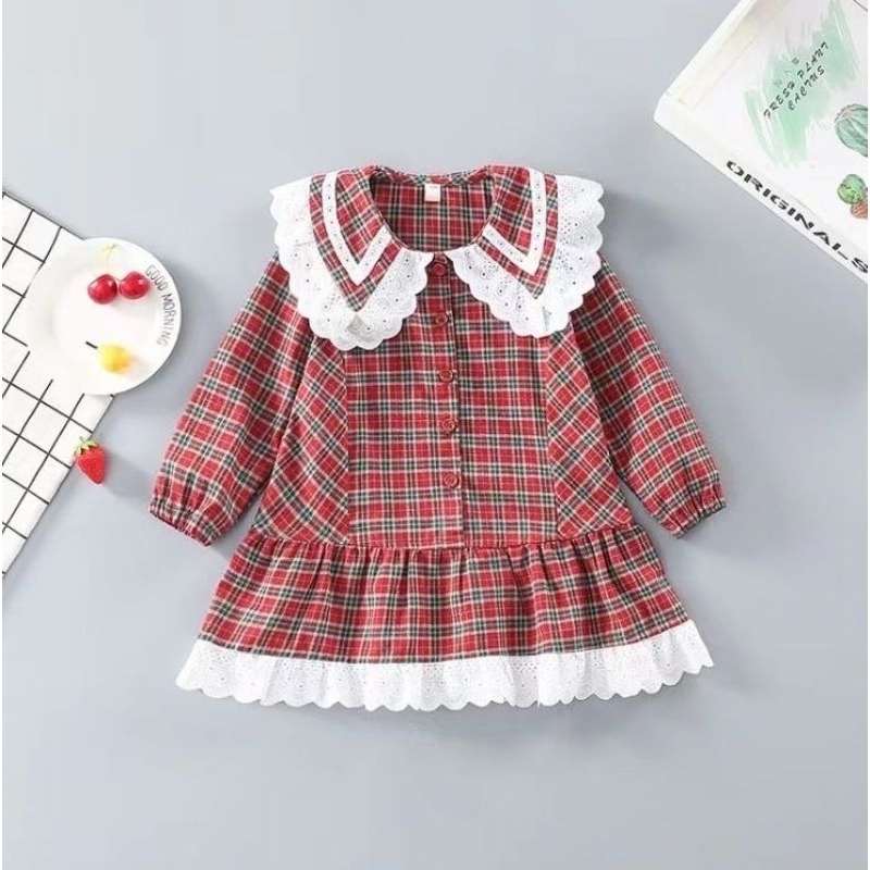 dress smoke anak dress renda dress kotak-kotak pakaian anak import murah