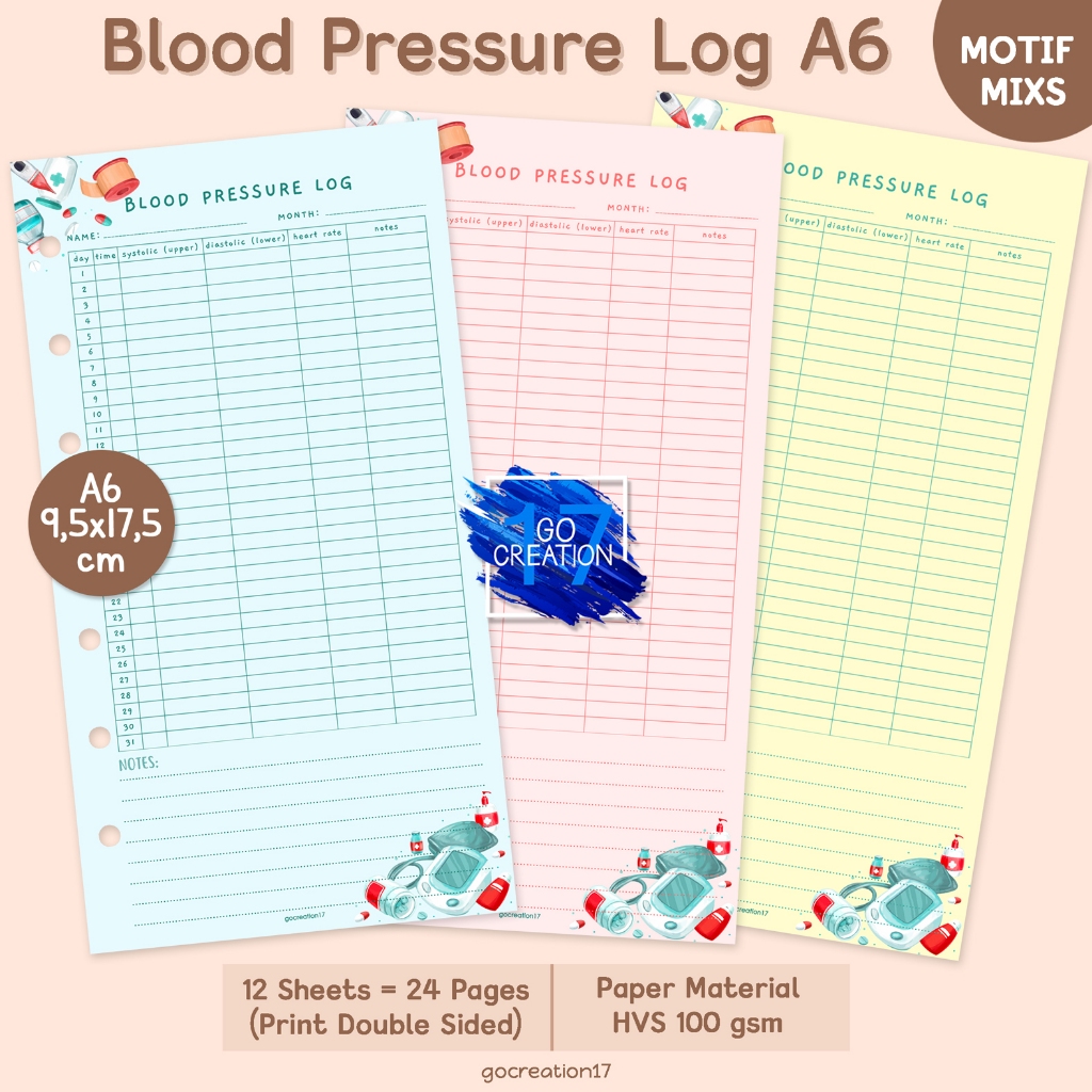 

Buku Planner Refill Kertas Binder Blood Pressure Log Tekanan Darah Tracker Motif Premium A6